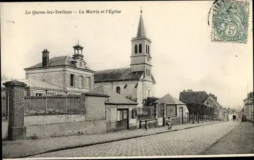 Ak La Queue les Yvelines, La Mairie et l'Église