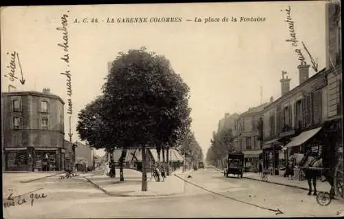 Ak La Garenne Colombes Hauts de Seine, La place de la Fontaine