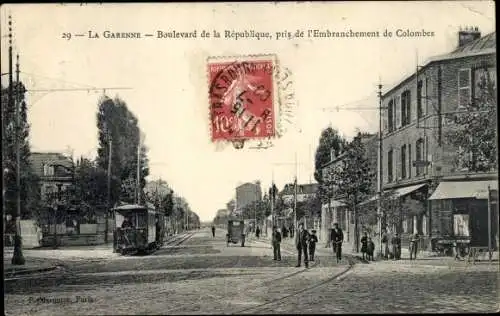 Ak La Garenne Colombes Hauts de Seine, Boulevard de la Republique, pris de l'Embranchement, Tram