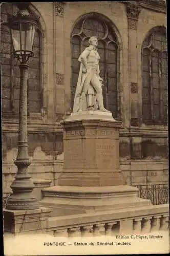Ak Pontoise Val d'Oise, Statue du General Leclerc
