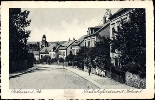 Ak Oederan Sachsen, Bahnhofstraße mit Postamt