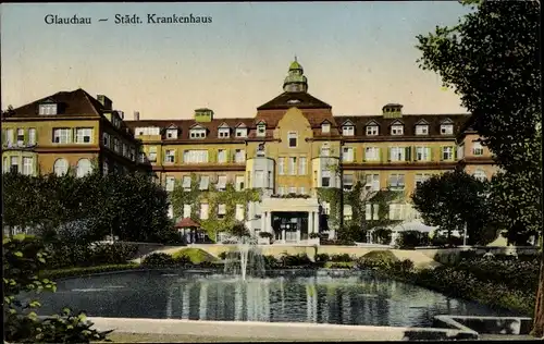 Ak Glauchau in Sachsen, Städtisches Krankenhaus, color