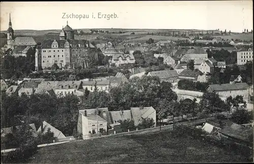 Ak Zschopau im Erzgebirge Sachsen, Panorama vom Ort