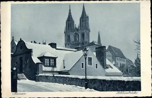 Ak Meißen Sachsen, Schlossbrücke, Winter