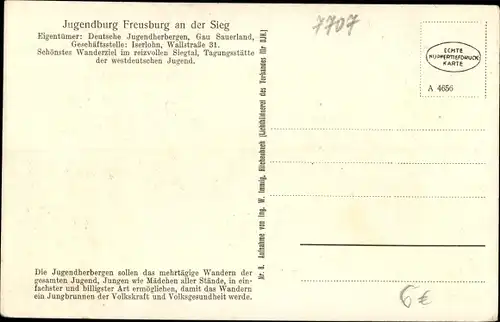 Ak Freusburg Kirchen an der Sieg, Jugendburg, Rittersaal