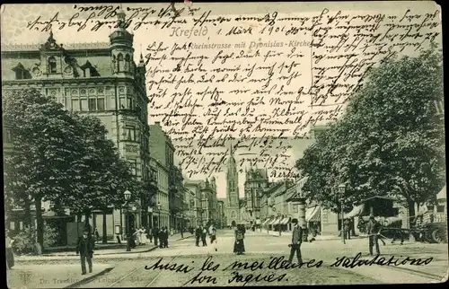 Ak Krefeld am Niederrhein, Rheinstraße, Dyonisius Kirche