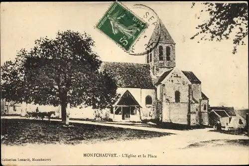 Ak Montchauvet Yvelines, Kirche, Platz