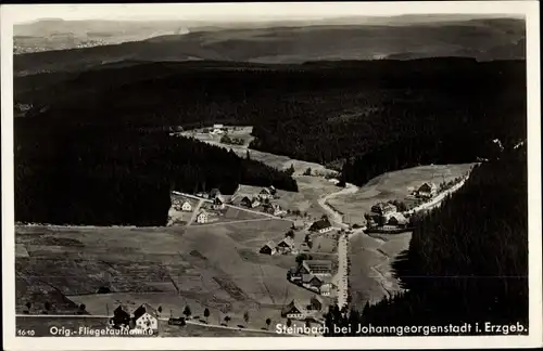 Ak Steinbach Johanngeorgenstadt im Erzgebirge, Fliegeraufnahme vom Ort, Wald