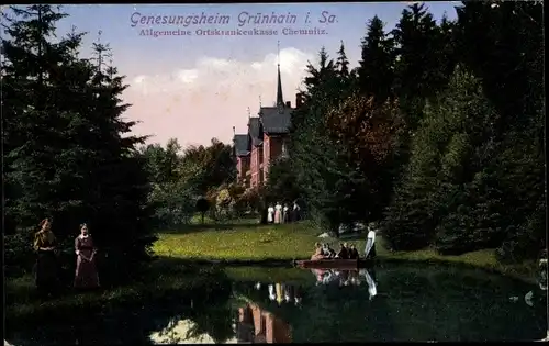 Ak Grünhain in Sachsen, Genesungsheim, Ruderpartie