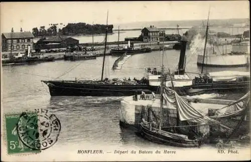 Ak Honfleur Calvados, Départ du Bateau du Havre