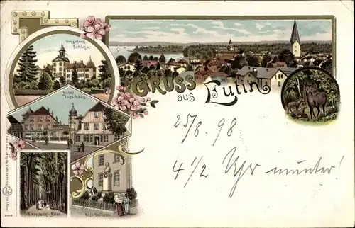 Gold Litho Eutin in Ostholstein, Schloss, Hotel Voss Haus, Allee, Voss Denkmal