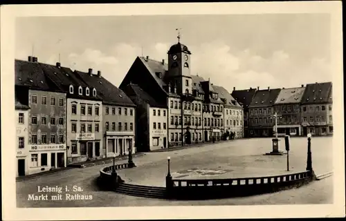 Ak Leisnig in Sachsen, Markt mit Rathaus