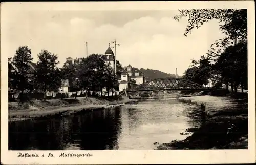 Ak Roßwein in Sachsen, Partie an der Mulde, Brücke