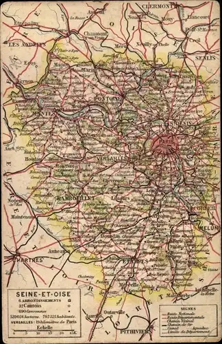 Landkarten Ak Paris et environs, Seine et Oise, 6 Arrondissements, 37 Cantons, 690 Communes