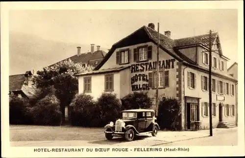 Ak Fellering Haut Rhin, Hotel Restaurant du Boeuf Rouge, Hotel Walch, Auto