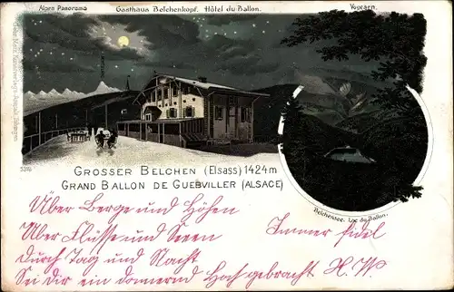 Mondschein Ak Soultz Haut Rhin Sulz Elsass Haut Rhin, Großer Belchen, Hotel du Ballon, Alpen