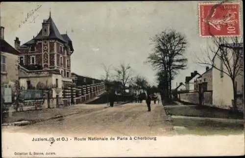 Ak Juziers Yvelines, Route Nationale de Paris à Cherbourg
