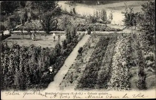 Ak Montfort l'Amaury Mère Yvelines, Colonie scolaire, vue d'oiseau