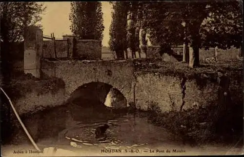 Ak Houdan Yvelines, Le Pont du Moulin, chien dans l'eau
