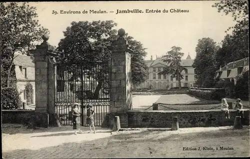 Ak Jambville Yvelines, Entrée du Château, enfants