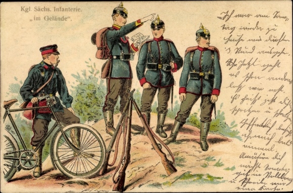Ak Königlich Sächsische Infanterie im Gelände, Deutsche Soldaten im