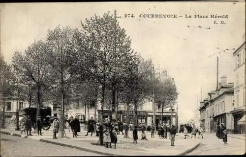 Ak Courbevoie Hauts de Seine, La Place Herold