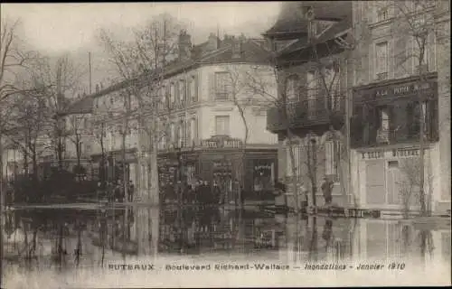 Ak Puteaux Hauts de Seine, Boulevard Richard Wallace, Inondation des Quais, Janvier 1910