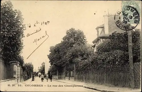 Ak Colombes Hauts de Seine, La rue des Champarons