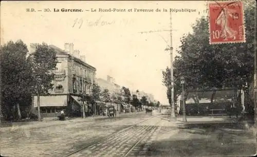 Ak La Garenne Colombes Hauts de Seine, Le Rond Point et l'avenue de la Republique