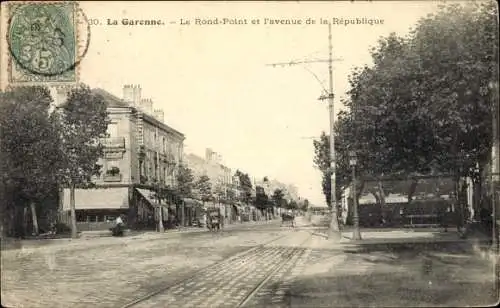 Ak La Garenne Colombes Hauts de Seine, La Rond Point et l'avenue de la Republique