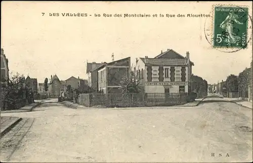 Ak Les Vallées Hauts de Seine, La Rue des Montelairs et la Rue des Alouettes