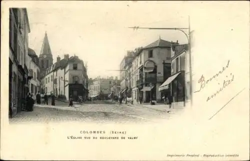 Ak Colombes Hauts de Seine, L'Eglise vue de Boulevard de Valmy