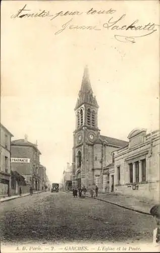 Ak Garches Hauts de Seine, L'Eglise et la Poste