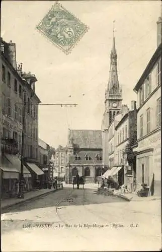 Ak Vanves Hauts de Seine, La Rue de la Republique et l'Eglise
