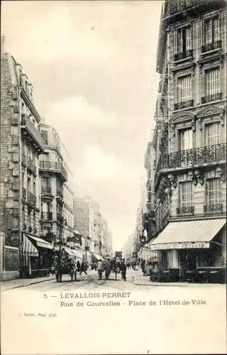 Ak Levallois Perret Hauts de Seine, Rue de Courcelles, Place de l'Hotel de Ville