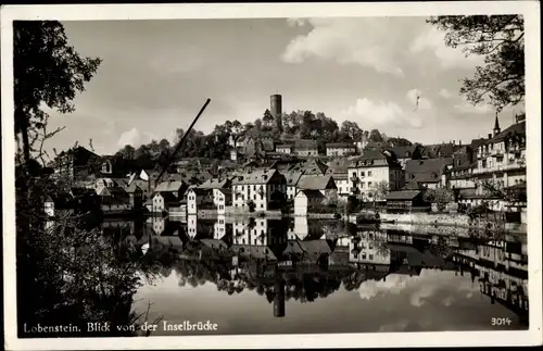 Ak Bad Lobenstein in Thüringen, Stadt von der Inselbrücke aus gesehen