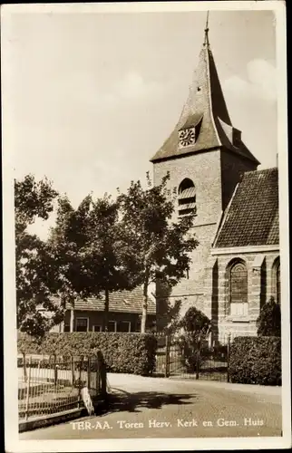 Ak Ter Aar Südholland, Toren Herv. Kerk en Gem. Huis