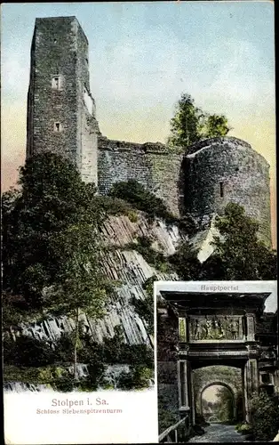 Relief Ak Stolpen in Sachsen, Schloss Siebenspitzenturm, Hauptportal