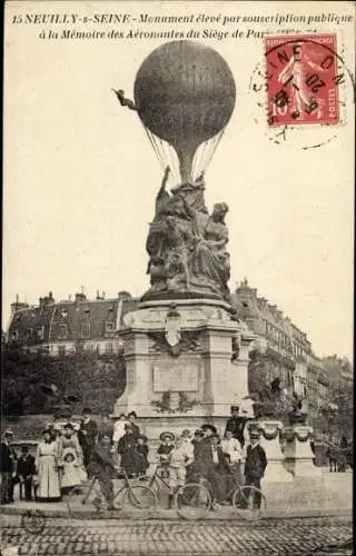 Ak Neuilly sur Seine Hauts de Seine, Monument publique a la Memoire des Aeronautes