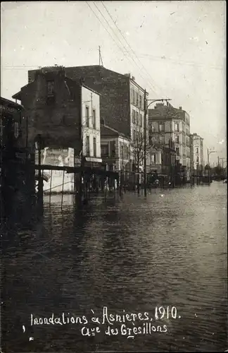 Ak Asnières sur Seine Hauts-de-Seine, Avenue des Gresillons, Inondation