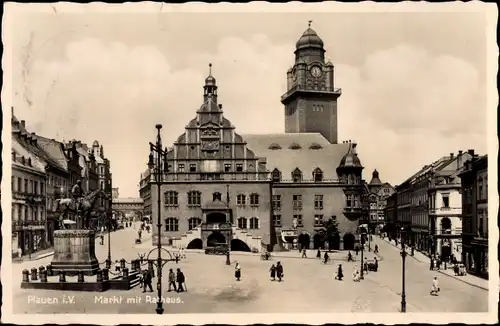 Ak Plauen im Vogtland, Markt mit Rathaus