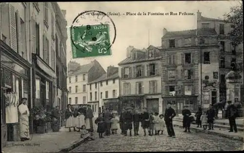 Ak Gentilly Val de Marne, Place de la Fontaine, Rue Frileuse