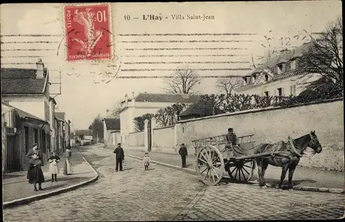 Ak L’Haÿ Val de Marne, Villa Saint Jean, vue extérieure, Chariot à cheval