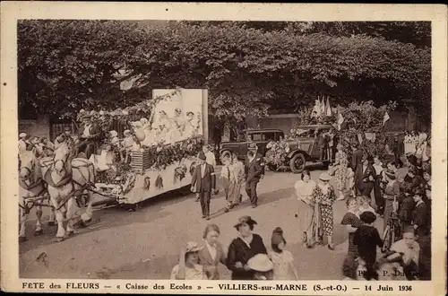 Ak Villiers sur Marne Val de Marne, Fête des Fleurs, 14 Juin 1918, Caisse des Ecoles