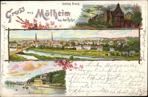 Litho Mülheim an der Ruhr, Schloss Broich, Kahlenberg