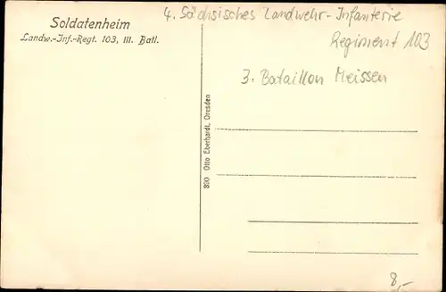 Ak Meißen in Sachsen, Soldatenheim, Landw. Inf. Regt. 103, III. Batl.