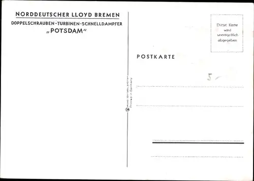 Künstler Ak Schmidt, R., NDL Doppelschrauben Turbinen Schnelldampfer Potsdam