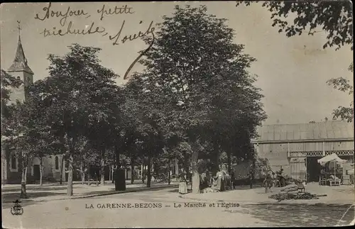 Ak Garenne Bezons Hauts de Seine, Le Marche et l'Eglise