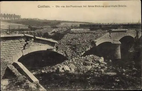 Ak Conflans Yvelines, Die von den Franzosen bei ihrem Rückzug gesprengte Brücke