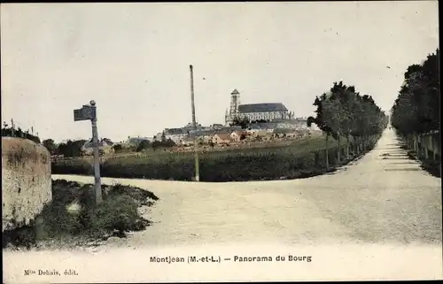 Ak Montjean Maine et Loire, Panorama du Bourg